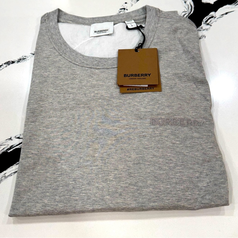 NWT Burberry Men's' Jenson' Crew Neck Logo T-Shirt Pale Grey Size L